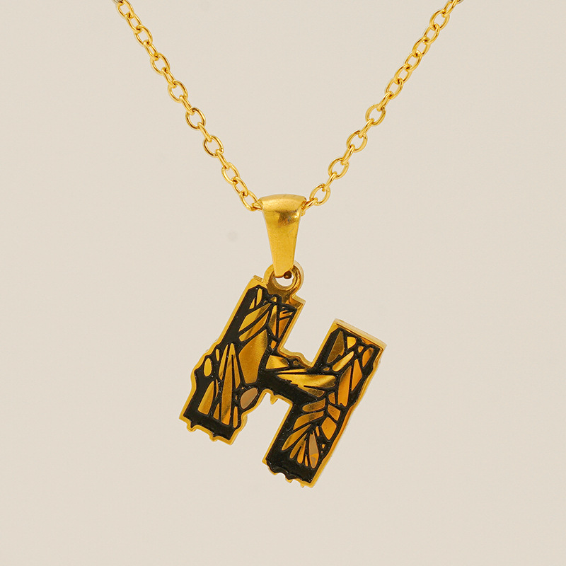 1 Piece Classic Bark Grain Unique Letter H Stainless Steel 18K Gold color Plated Unisex Pendant Necklaces h5 